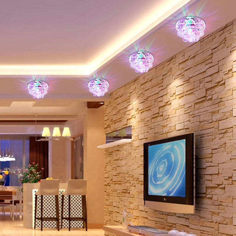 Contemporary Crystal Lotus Ceiling Lamp With Led Flush Light For Living Room