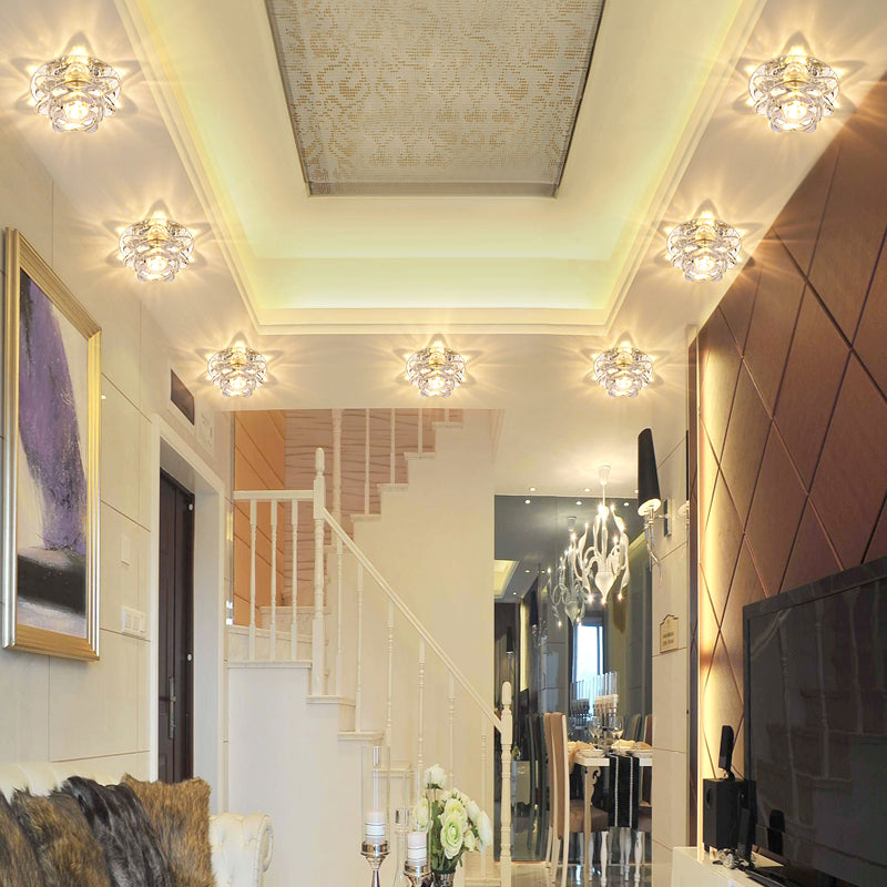 Lotus Led Crystal Spotlight: Modern Ceiling Fixture With Clear Flush Mount Lighting For Living Room