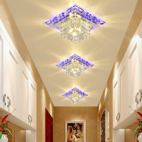 Modern Crystal Led Flush - Mount Entryway Ceiling Lamp - Clear