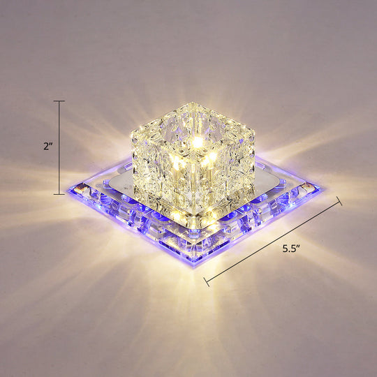 Modern Crystal Led Flush - Mount Entryway Ceiling Lamp - Clear / Blue