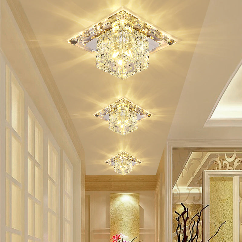 Modern Crystal Led Flush - Mount Entryway Ceiling Lamp - Clear