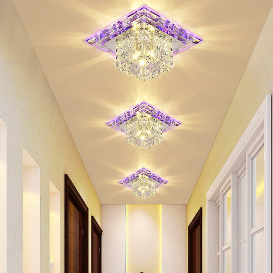 Modern Crystal Led Flush - Mount Entryway Ceiling Lamp - Clear