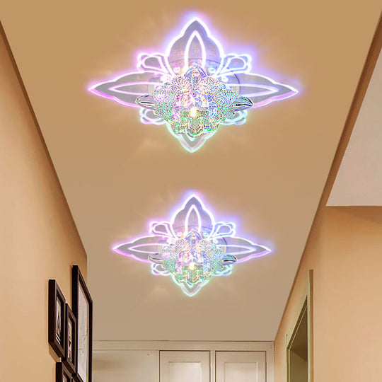 Crystal Blossom Led Ceiling Lamp With Modern Style And Clear Acrylic Petals - Ideal For Foyers