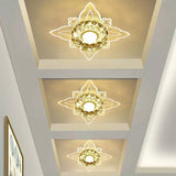 Contemporary Floral Crystal Led Flushmount Ceiling Light - Clear Perfect For Hallways