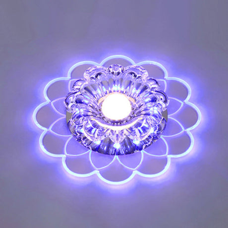 Clear Crystal Led Scalloped Flush Ceiling Light - Modernist Fixture For Hallways / Blue