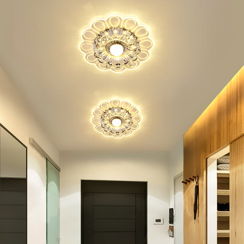 Minimalist Crystal Led Flush Mount Ceiling Light With Floral Design - Ideal For Foyer Clear Lamp