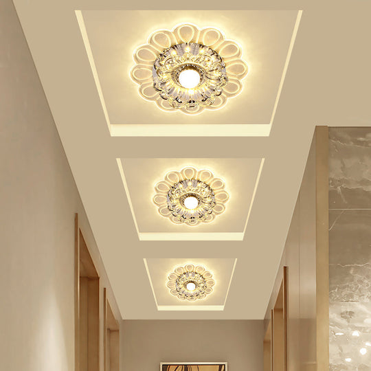 Minimalist Crystal Led Flush Mount Ceiling Light With Floral Design - Ideal For Foyer Clear Lamp