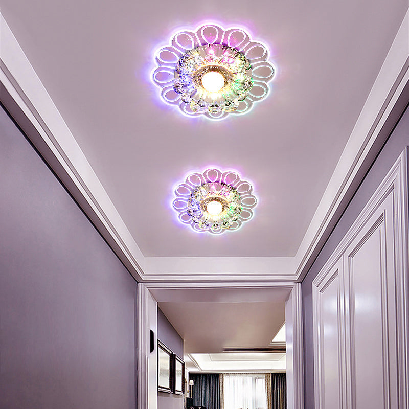 Minimalist Crystal Led Flush Mount Ceiling Light With Floral Design - Ideal For Foyer Clear Lamp