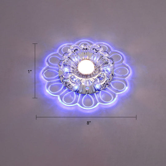 Minimalist Crystal Led Flush Mount Ceiling Light With Floral Design - Ideal For Foyer Clear Lamp /