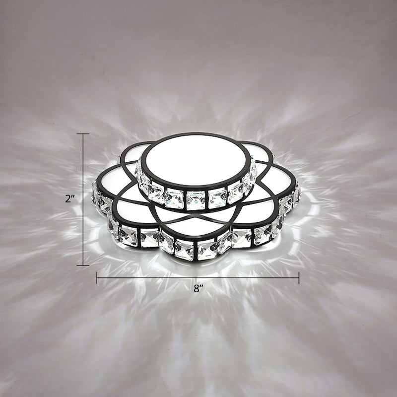 Modern Crystal Led Flush Mount Ceiling Light - Black Floral Design For Gallery / White