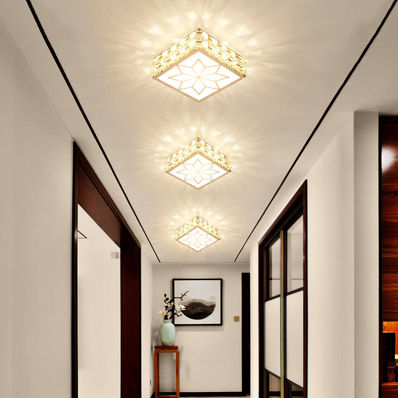 Simple Crystal Embedded Led Ceiling Flush Mount Light Fixture For Hallways