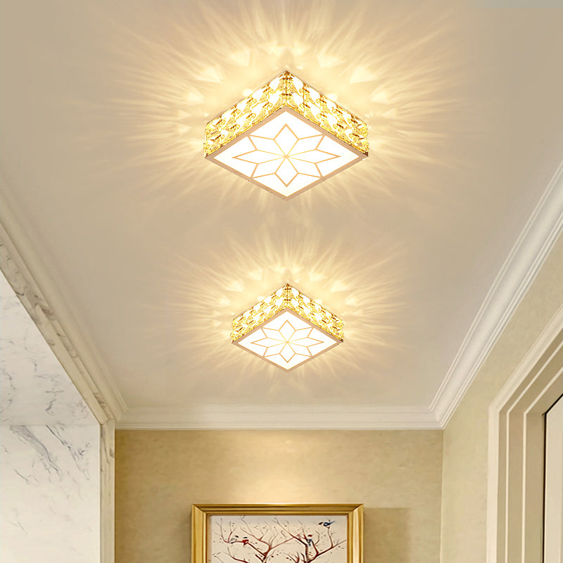 Simple Crystal Embedded Led Ceiling Flush Mount Light Fixture For Hallways