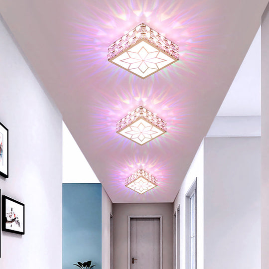 Simple Crystal Embedded Led Ceiling Flush Mount Light Fixture For Hallways Clear / Multi Color