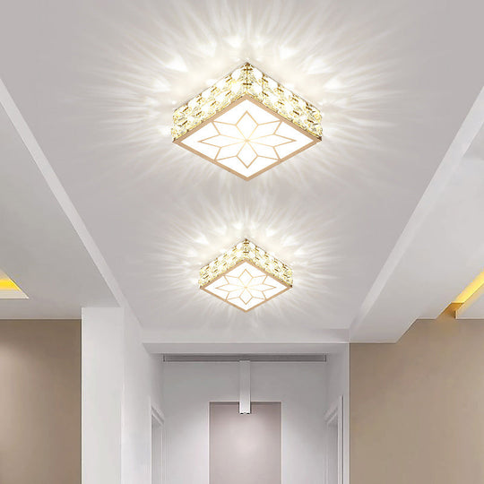 Simple Crystal Embedded Led Ceiling Flush Mount Light Fixture For Hallways Clear / White