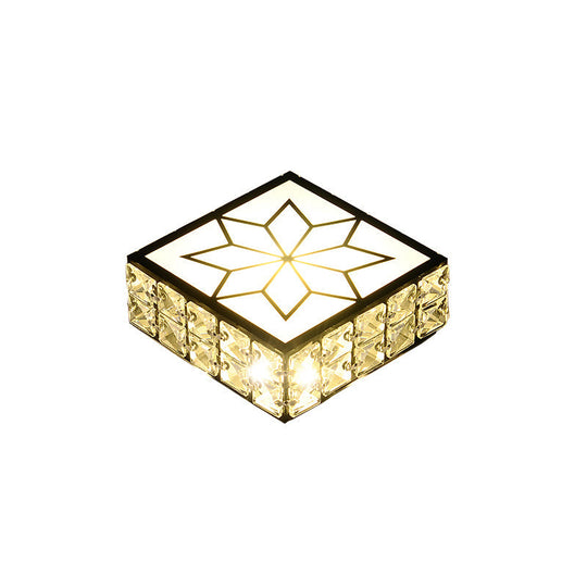 Minimalist Black Led Flush Mount Light With Inlaid Crystal For Corridor Ceiling Lighting