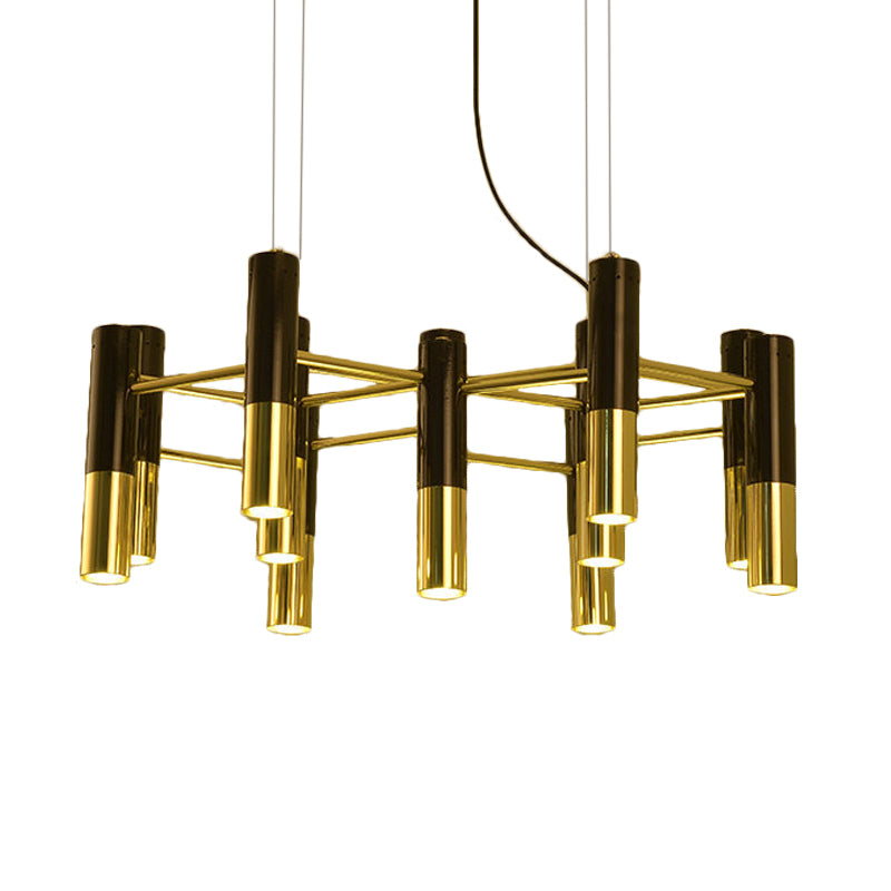 Contemporary Metal Tube Chandelier - Gold Led Pendant Light With 11/22 Lights In Warm Glow