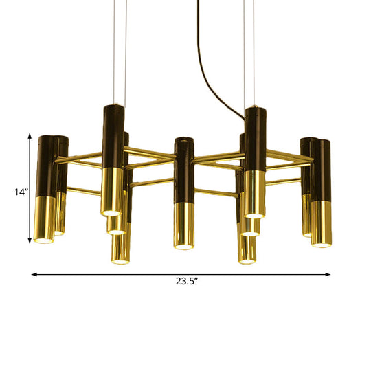 Contemporary Gold Led Tube Chandelier: 11/22 Lights Warm Pendant Light Fixture