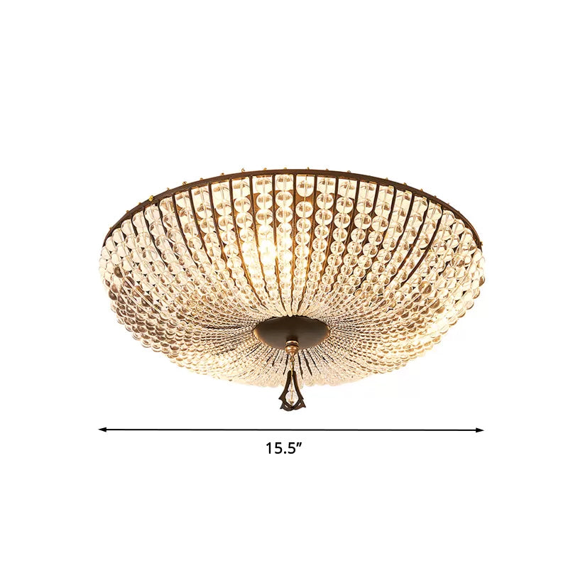 Modern Clear K9 Crystal Bowl Ceiling Lamp - 3 Lights Black Flush Mount For Bedroom Lighting