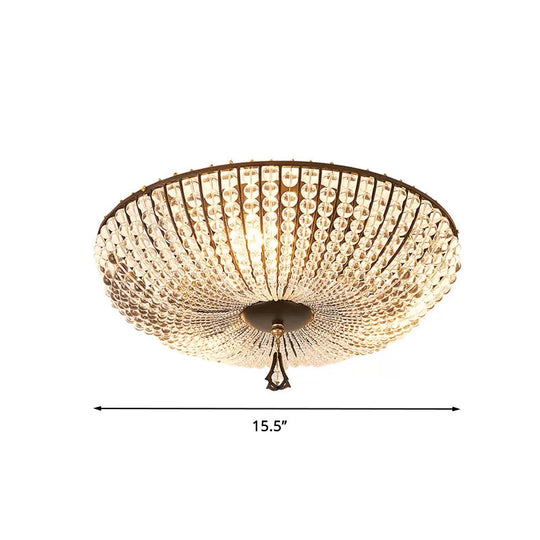 Modern Clear K9 Crystal Bowl Ceiling Lamp - 3 Lights Black Flush Mount For Bedroom Lighting