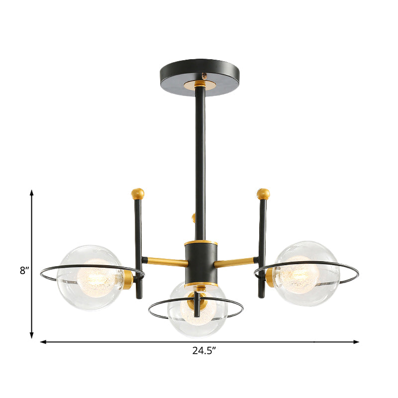 Modern Sputnik Metal Chandelier Light With Clear Glass Ball Shades - 3/6 Lights Black Led Ceiling