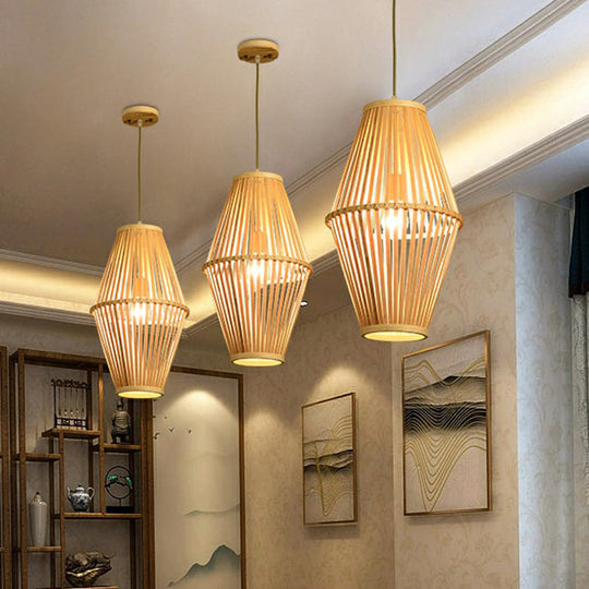 Bamboo Cage Pendant Lamp: Modern Hanging Light In Beige