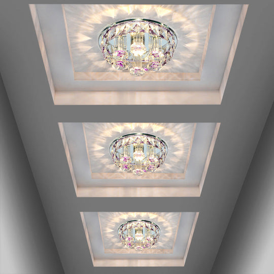 Minimalist Prismatic Optical Crystal Led Round Ceiling Flush Mount Light Fixture