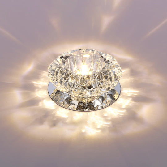 Floral Flush Mount Led Ceiling Lamp With Clear Crystal Accents - Minimalistic Stainless Steel