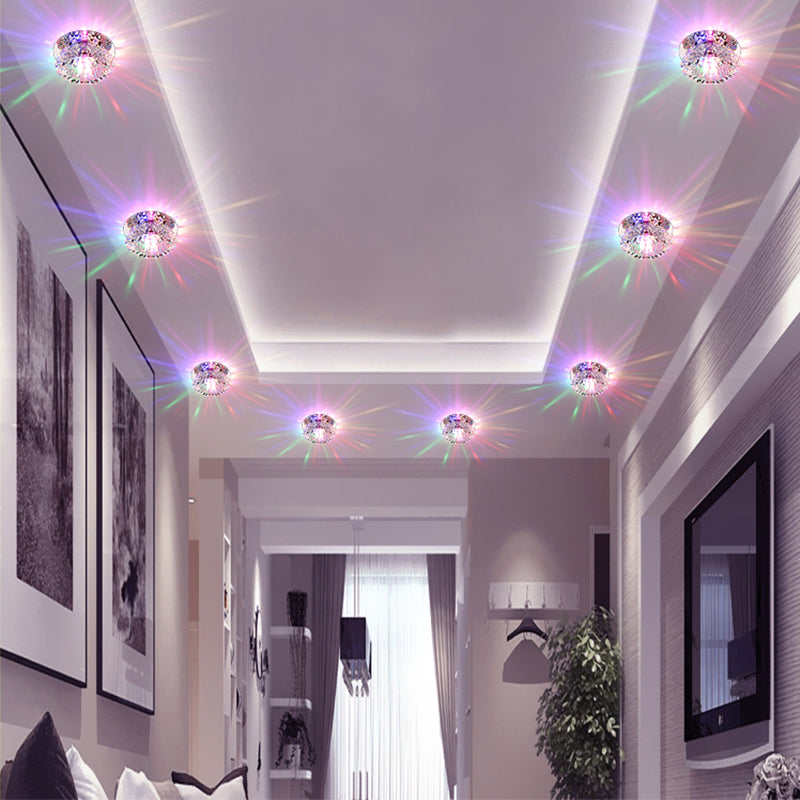 Floral Flush Mount Led Ceiling Lamp With Clear Crystal Accents - Minimalistic Stainless Steel Design