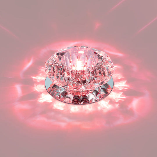 Floral Flush Mount Led Ceiling Lamp With Clear Crystal Accents - Minimalistic Stainless Steel Design