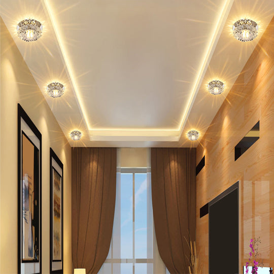 Floral Flush Mount Led Ceiling Lamp With Clear Crystal Accents - Minimalistic Stainless Steel Design