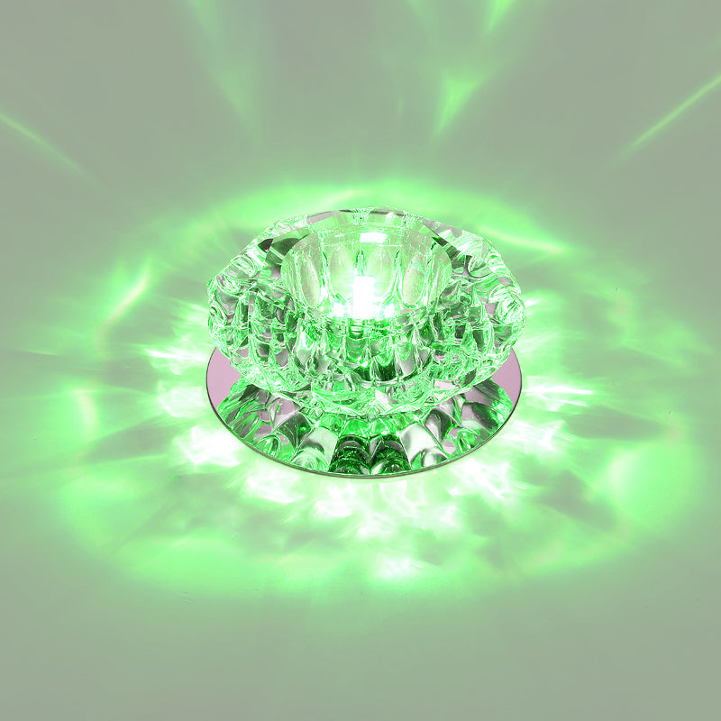 Floral Flush Mount Led Ceiling Lamp With Clear Crystal Accents - Minimalistic Stainless Steel