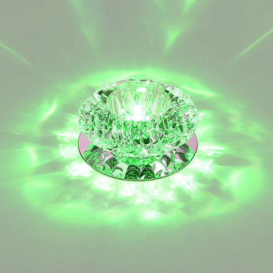 Floral Flush Mount Led Ceiling Lamp With Clear Crystal Accents - Minimalistic Stainless Steel Design