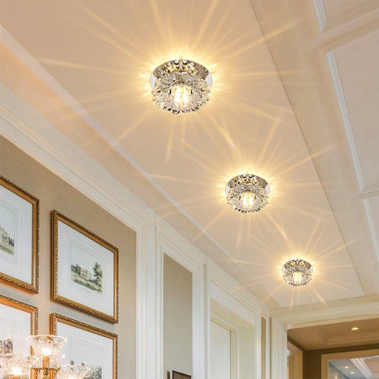 Floral Flush Mount Led Ceiling Lamp With Clear Crystal Accents - Minimalistic Stainless Steel