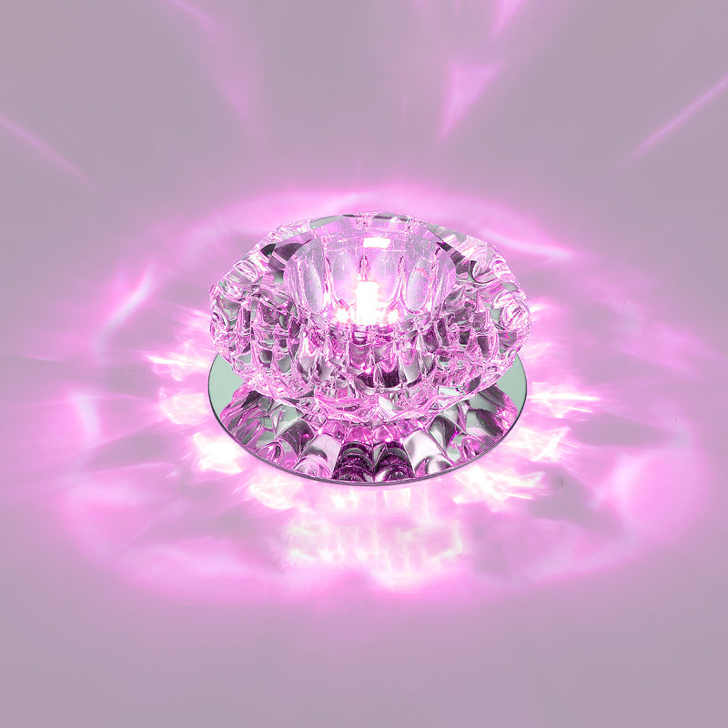 Floral Flush Mount Led Ceiling Lamp With Clear Crystal Accents - Minimalistic Stainless Steel