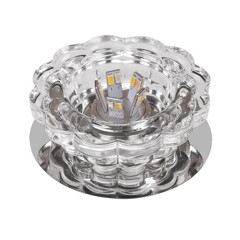Scalloped Crystal Ceiling Light - Stainless Steel Led Flush - Mount Fixture