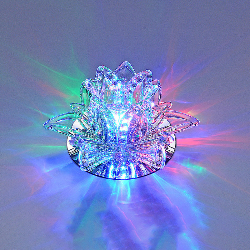 Modern Lotus Blossom Led Flush Mount Ceiling Light With Clear Crystal Accent - Ideal For Hallway