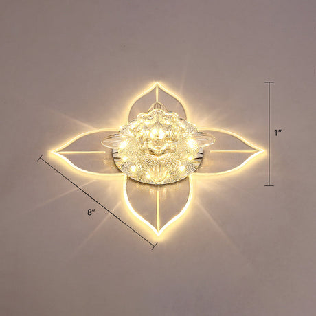 Petals Led Ceiling Light: Flower Crystal Flush-Mount Fixture Clear / Warm