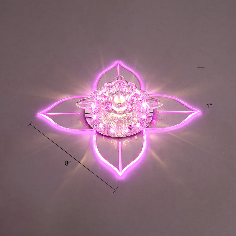 Petals Led Ceiling Light: Flower Crystal Flush-Mount Fixture Clear / Pink