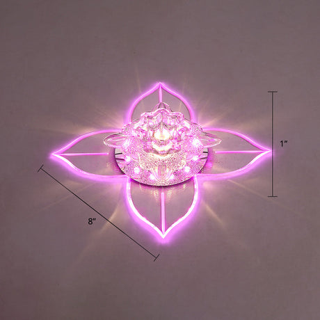 Petals Led Ceiling Light: Flower Crystal Flush-Mount Fixture Clear / Pink