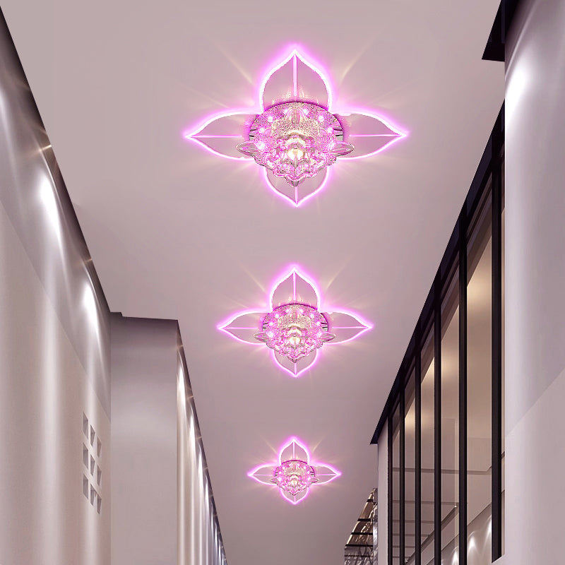 Petals Led Ceiling Light: Flower Crystal Flush-Mount Fixture
