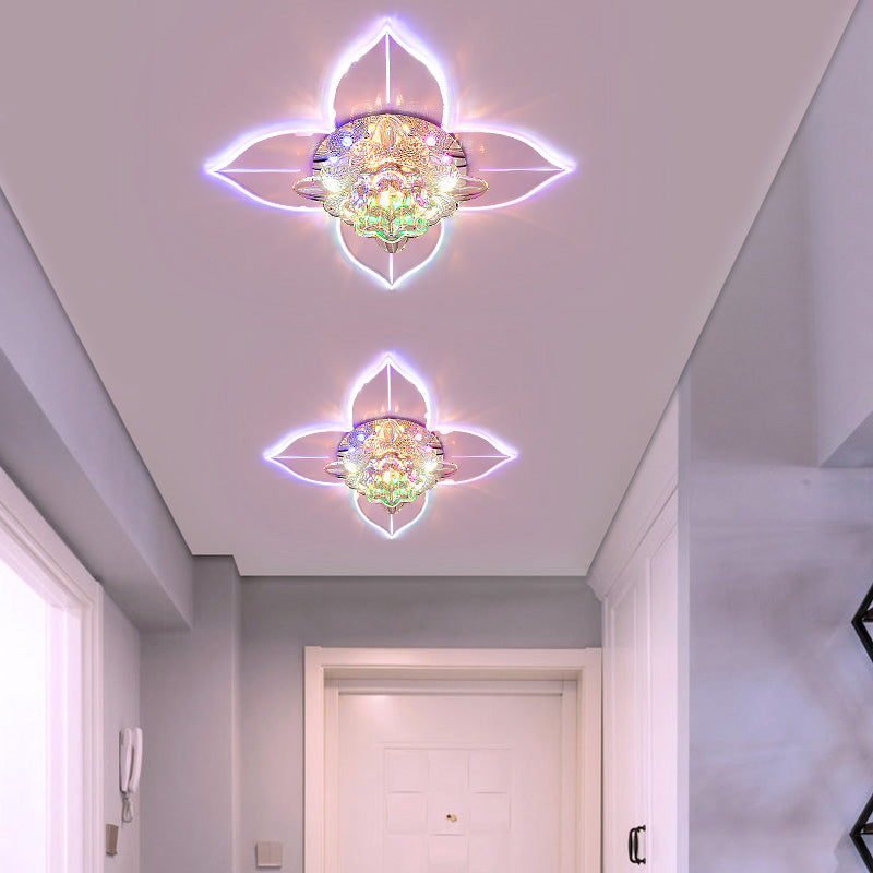 Petals Led Ceiling Light: Flower Crystal Flush-Mount Fixture