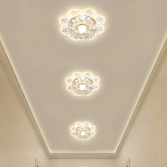 Flower Shape Crystal Flush Mount Ceiling Light Fixture With Led Modern Aisle Lighting
