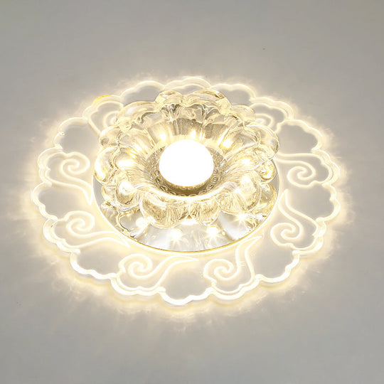 Flower Shape Crystal Flush Mount Ceiling Light Fixture With Led Modern Aisle Lighting Clear / E