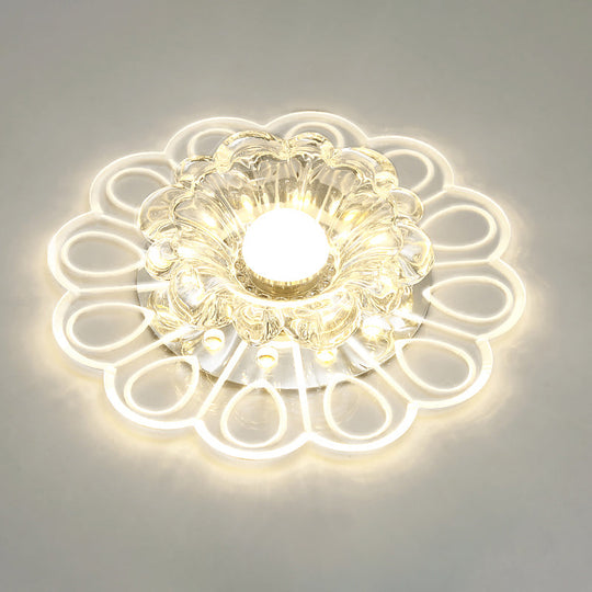 Flower Shape Crystal Flush Mount Ceiling Light Fixture With Led Modern Aisle Lighting Clear / H
