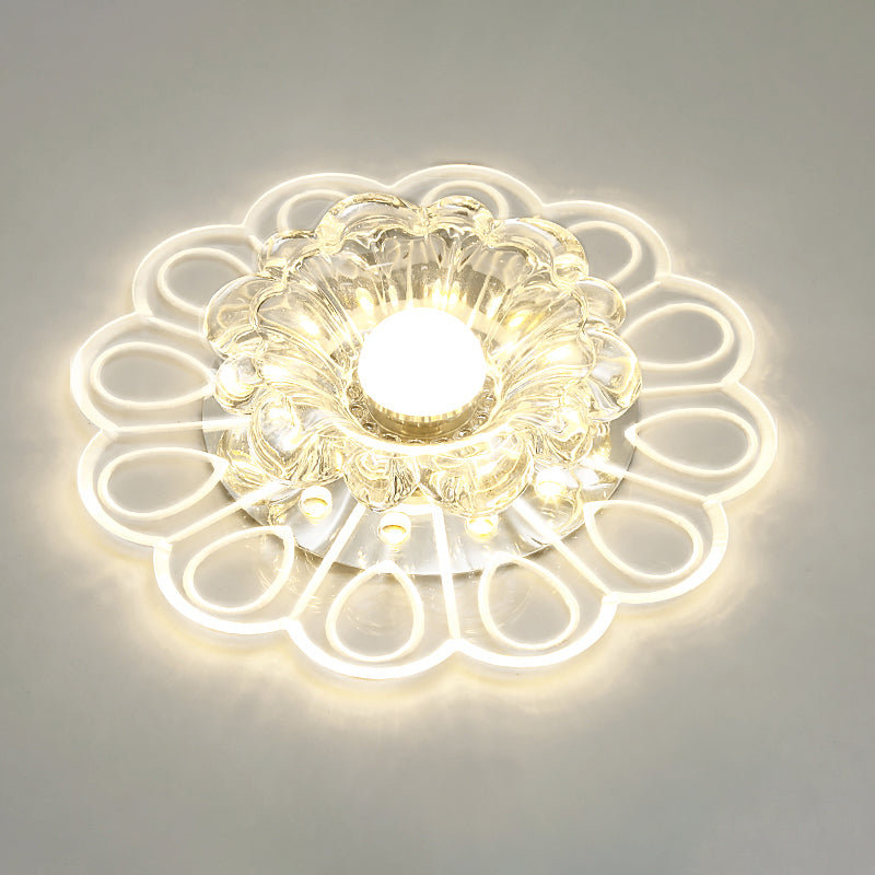 Flower Shape Crystal Flush Mount Ceiling Light Fixture With Led Modern Aisle Lighting Clear / H