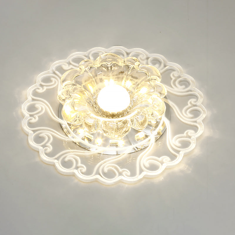 Flower Shape Crystal Flush Mount Ceiling Light Fixture With Led Modern Aisle Lighting Clear / F