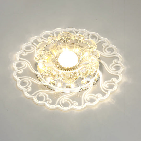 Flower Shape Crystal Flush Mount Ceiling Light Fixture With Led Modern Aisle Lighting Clear / F
