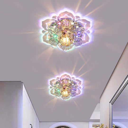 Minimalist Floral Led Crystal Surface Mount Ceiling Light For Hallway