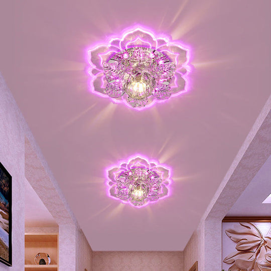 Minimalist Floral Led Crystal Surface Mount Ceiling Light For Hallway