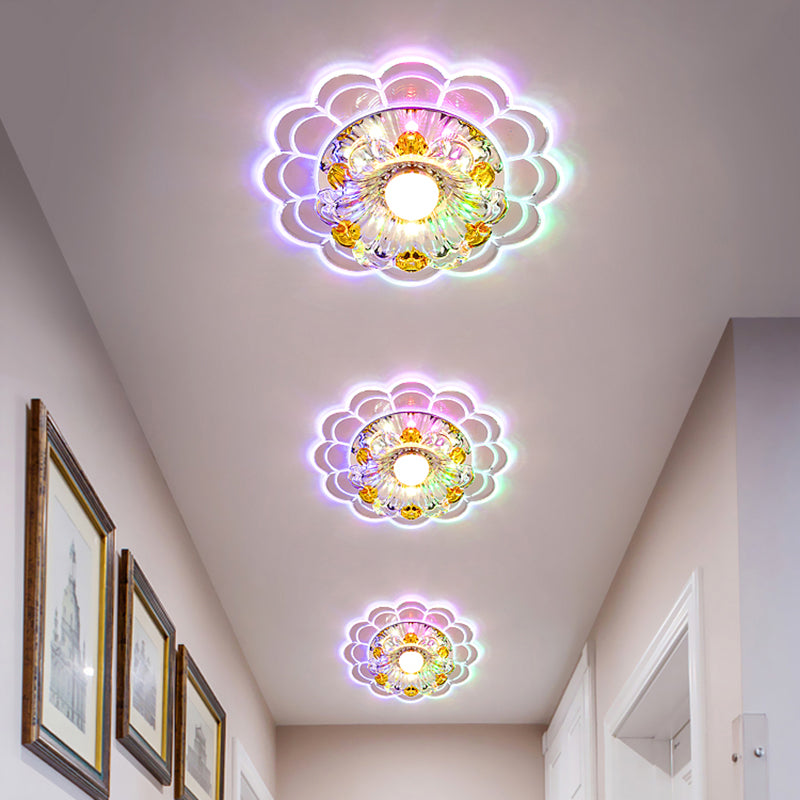 Modern Crystal Clear Led Ceiling Fixture For Corridor - Scalloped Flush Mount Recessed Lighting